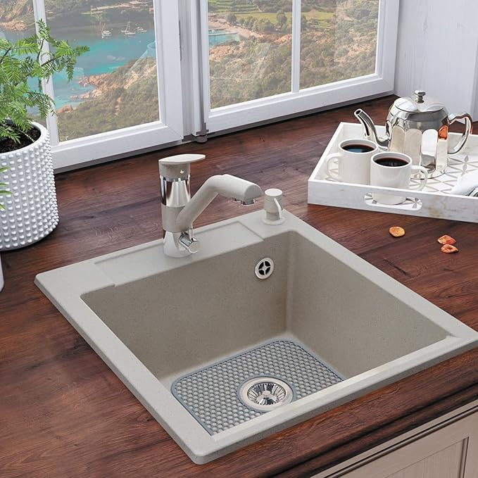 Silicone Sink Protectors for Kitchen Sink with Center Drain,13.58''x 11.6'' Folding Non-Slip Heat Resistant Mat Grid for Bottom of Porcelain Stainless Steel Porcelain (Center Hole)