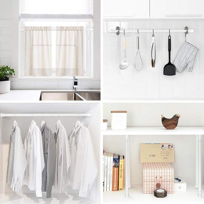 AIZESI 2PCS Tension Curtain Rod 16-26 Inch, 7/8" Diameter Curtain Tension Rods, Small Tension Rod White Spring Loaded Curtain Rods for Window, Kitchen, Closet