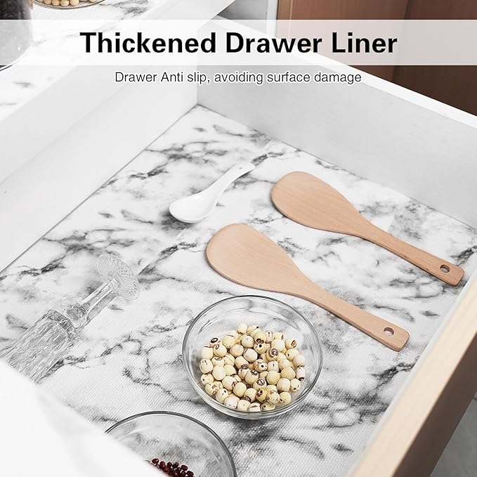 Drawer and Shelf Liner for Kitchen Cabinet,Non-Adhesive Cabinet Liner 12in x 20FT,Waterproof Shelf Paper Non-Slip Mats Cupboard Liners Contact Protect Dresser/Shelves/Table-Marble
