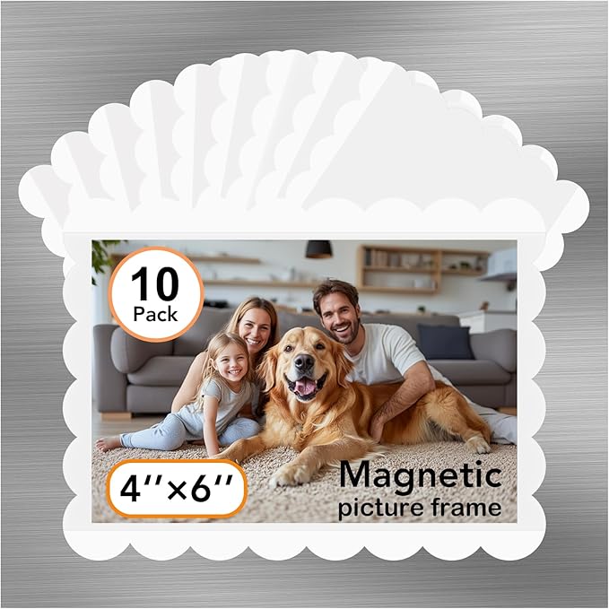 Magnetic Picture Frame, 10 Pcs Magnetic Picture Frames for Refrigerator 4x6, Magnetic Photo Frames with White Border, Refrigerator Magnets for Pictures Suitable Home, School, Office (white, 4X6flower-10pcs)