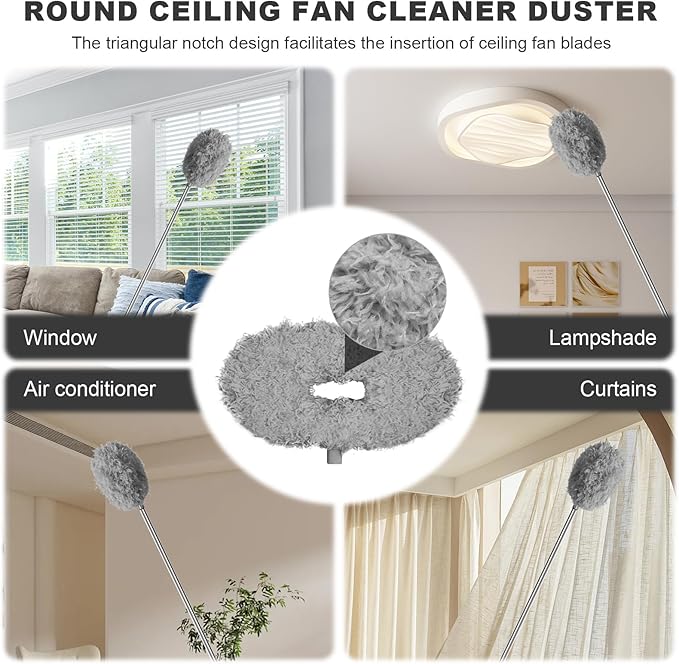 Storystore Ceiling Fan Cleaner Duster - Adjustable Duster with Extension Pole,Dusters for Cleaning Fan Blade, Walls and Cobweb (2Pcs Dusters/Grey)