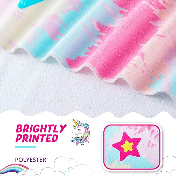 WERNNSAI Unicorn Kids Beach Towel for Girls - 30” x 60” Unicorn Sand Free Swim Towels for Girls Bath Pool Camping Travel Towel Quick Dry Ultra Absorbent Super Soft Beach Blanket Bath Shower Towel
