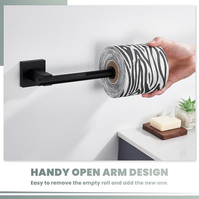 Suyar Matte Black Toilet Paper Holder Wall Mount, SUS 304 Stainless Steel Toilet Roll TP Holder for Bathroom