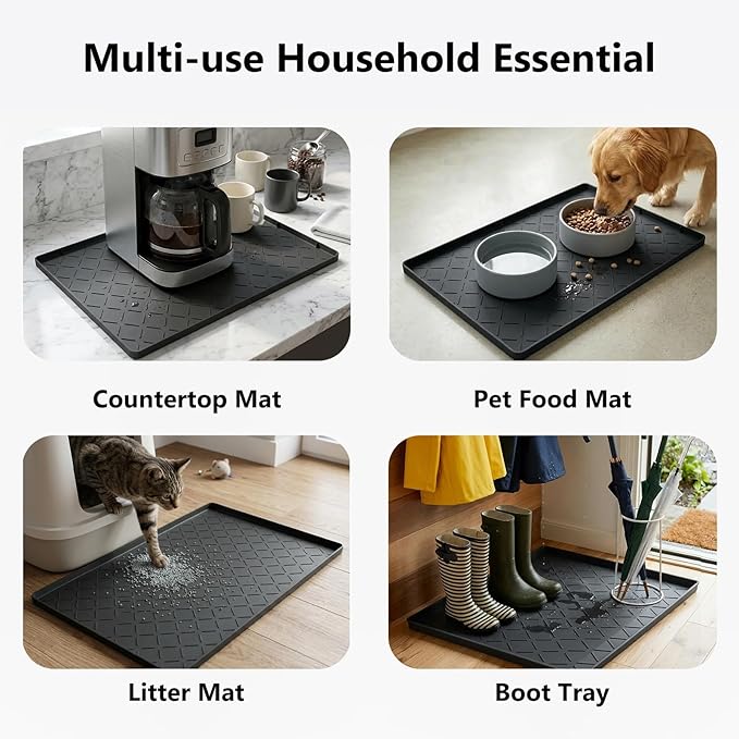 Mateeylife Under Sink Mats for Kitchen Waterproof 22"X19", Undersink Protectors，Silicone Mat Cabinet Liner, Under Sink Organizer for Bathroom and Kitchen，Boot Tray Pet Food Mat, Classic Black