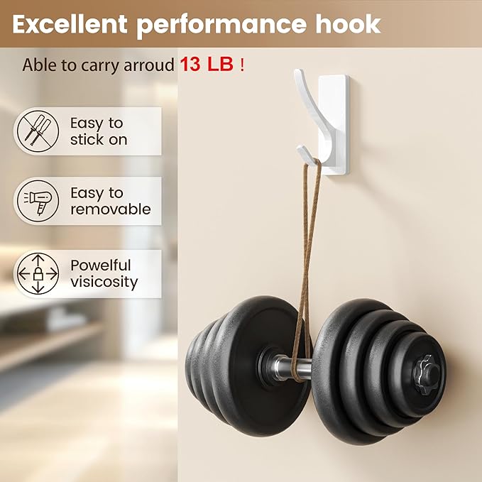 pickpiff Self Adhesive Coat Hooks for Hanging: Heavy Duty Stainless Wall Hook for Towel, Utensil, Backpack, Hat, Sturdy Metal Hanger for Bathroom, Kitchen, Door, 6 Pack, White