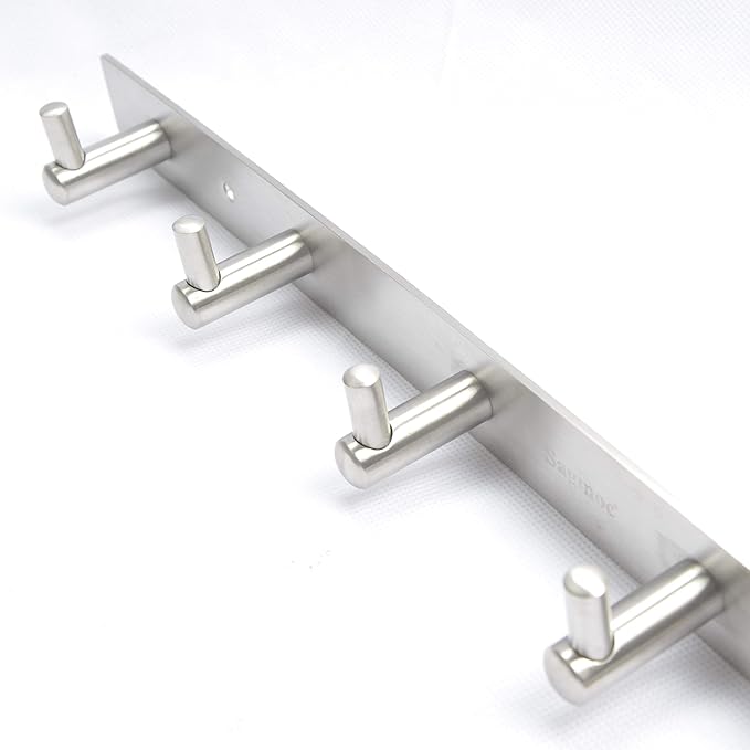 Key Holder Wall Mounted Coat Hook Rack Brushed Nickel 10.6-Inch with 4 Key Hooks for Entryway,Door, Bathroom, Kitchen Foyer, Hallway(304 Stainless Steel,Silver)