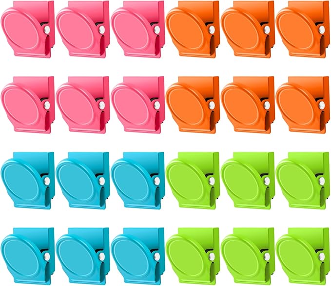 Grtard 24 Pack Magnetic Clip 1.8Inch, Colorful Refrigerator Clip Magnets, Clip with Magnet, Heavy Duty Refrigerator Magnets, Magnet Clips for Whiteboard, Fridge, Note List, Photo Displays, Locker