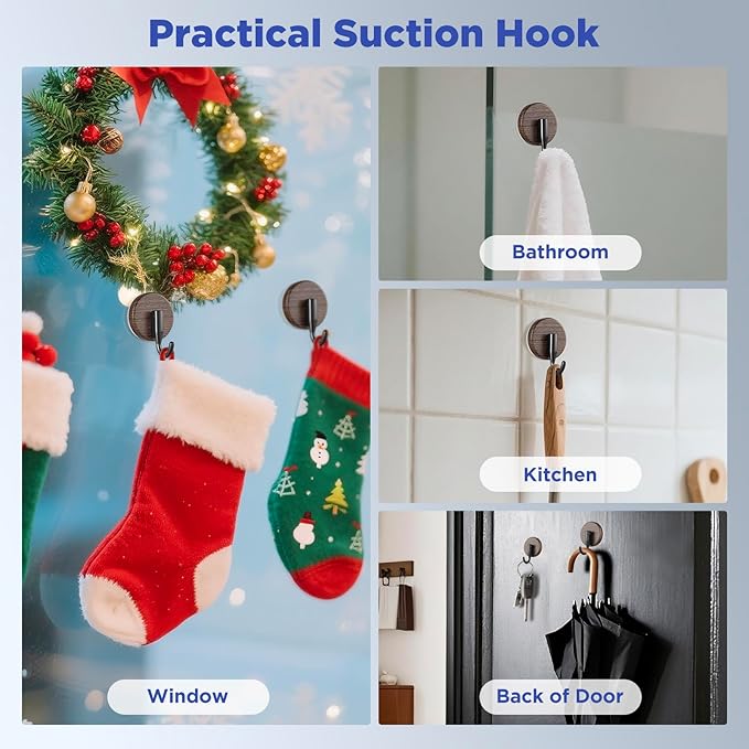 OUTXE Wreath Hanger for Front Door, Upgraded Suction Cup Reef Hook for Glass Window/Over Door, Christmas/Thanksgiving/Halloween/July 4th/Easter/Valentine/Spring/Summer/Fall (Walnut, 2-Pack)