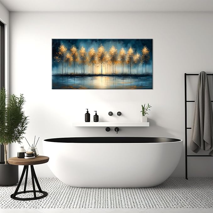 ZESTRILIA Golden Trees Wall Art Impression Canvas Abstract Sunset Oil Painting Reproduction Print Artwork Landscape Picture for Living Room Bedroom Home Office Kitchen Décor (23x46inch)