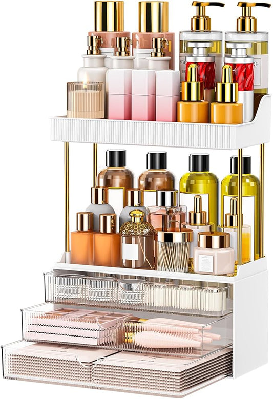 12.2" W Makeup Organizer Drawers - 5 Tiers Bathroom Counter Organizer, Cosmetic Storage Drawer for Dresser Countertop and Bathroom Vanity for Large Skincare, Perfume, Clear