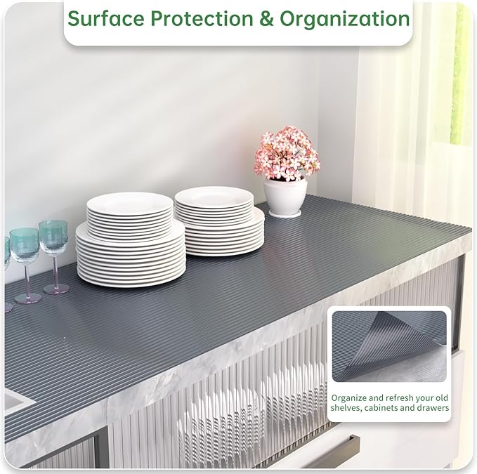 Shelf and Drawer Liner for Kitchen Cabinet, Non-Adhesive 12in x 240in Waterproof Durable Thickened EVA Material Easy-to-Cut Contact Paper Non Slip Mat for Refrigerator, Cupboard, Dresser