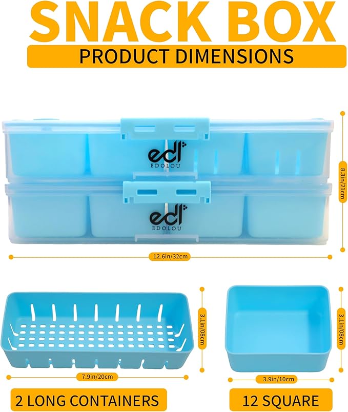 Stackable Snackle Box Containers (2 Pack) 14 Compartment Snack Organizer with Airtight Lids & Handles _ BPA Free, Leakproof, Microwave & Dishwasher Safe Snacklebox for Travel, Gifts & Fridge Storage