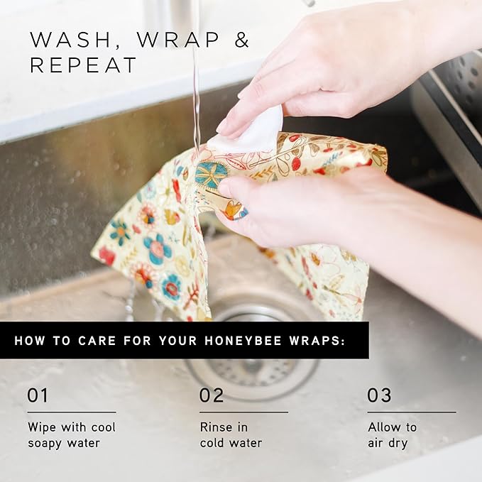 Honeybee Beeswax Wraps - Cheese Lovers Assorted Pack - Certified Organic Cotton Reusable Beeswax Wraps for Food - Plastic Wrap & Sandwich Bags Alternative - 4 Pack - Small, Medium & Large
