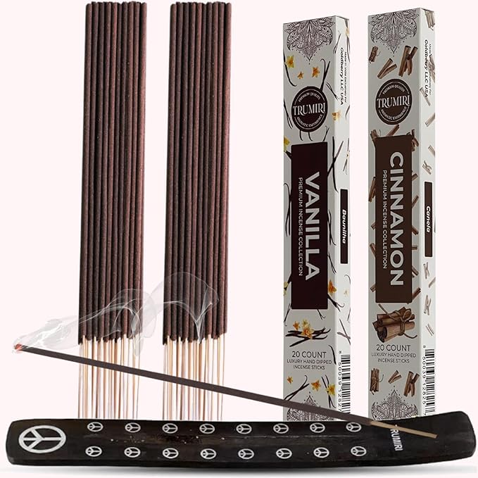 Trumiri Incense Sticks - Combo Pack of 40 Insence-Sticks - 20 Vanilla + 20 Cinnamon - Insenses - Insents - Incents - Inscense - Incence - Incienso - All Natural Incense Sticks