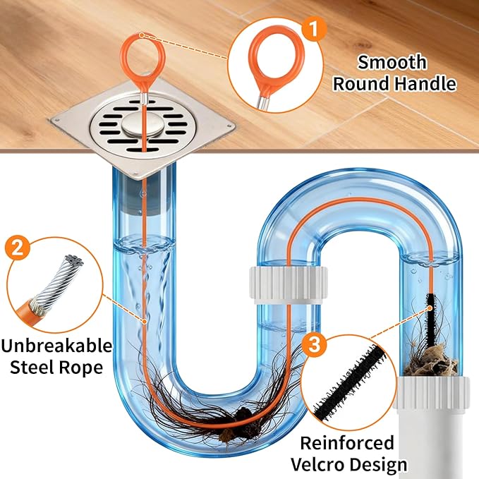 8 Pack Snake Drain Hair Removal Tool, 32" Drain Snake (2pcs), 18/24/28" drain hair remover, Drain Clog Remover Tool Set for Toilet, Kitchen Sink, Bathroom Tub, Sewer