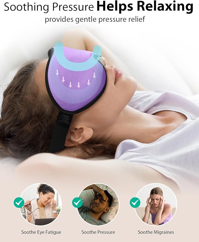 MABAO Weighted Sleep Mask - 100% Blackout Eye Mask for Sleeping for Women Men, 3D Contoured for Lash Extension, Zero Eye Pressure Memory Foam Cover, Soft Gentle Pressure Blindfold for Travel - Purple
