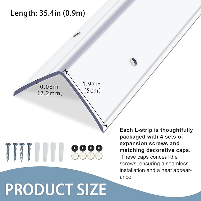 Taaizau Pre-Drilled Wall Corner Protectors, 2pcs x 35.4''L x 1.97''W Clear Screw Fixing Anti-Impact L-Shape Protective Edge Shields & Guards for Door Frame, Sharp Wall