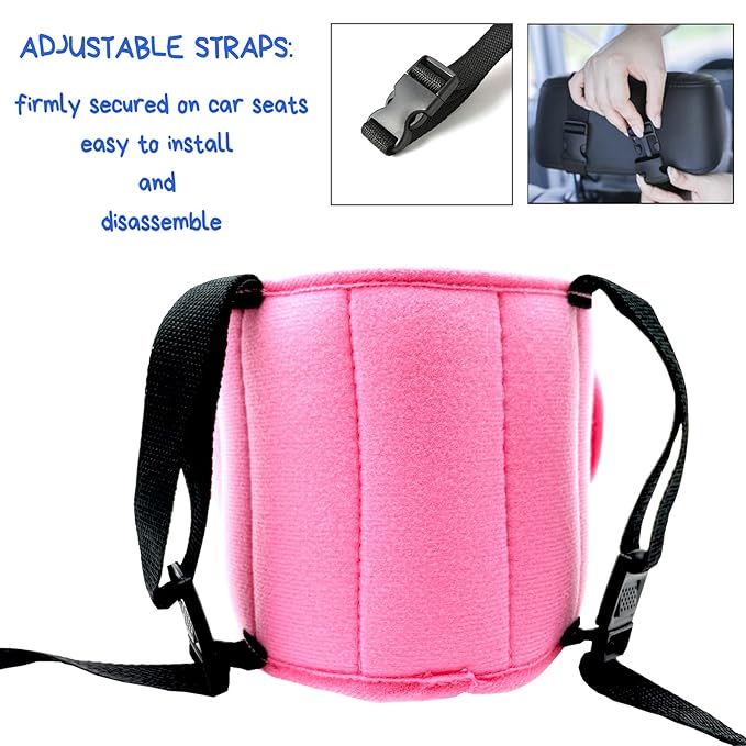 LETTON Car Seat Head Support for Child, Adjustable Head Band Strap Headrest, Safe, Comfortable Head & Neck Pillow Support Solution– Baby & Kids Travel Accessories (Pink with Mermaid Pattern)