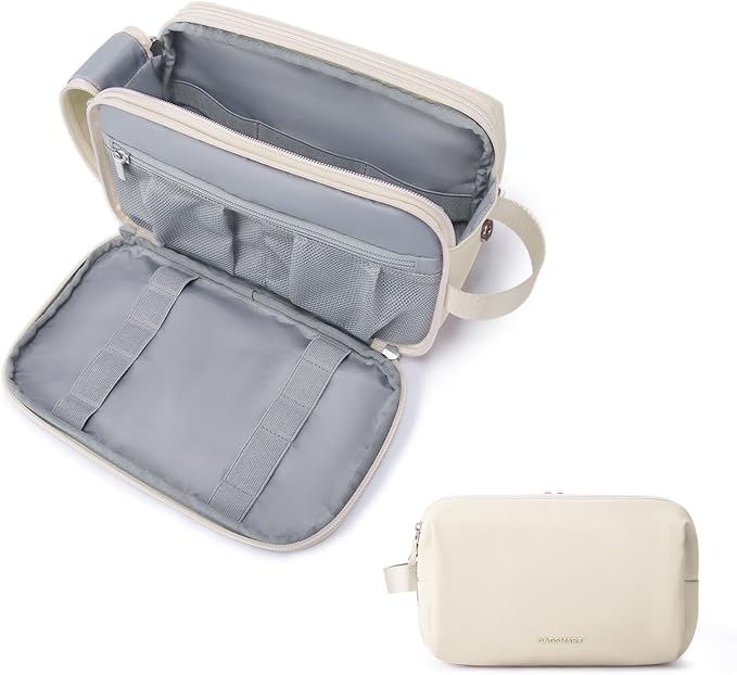BAGSMART Toiletry Bag for Men, Travel Toiletry Organizer Dopp Kit Water-resistant Shaving Bag for Toiletries Accessories, Dorm Room Essentials, Beige-Medium