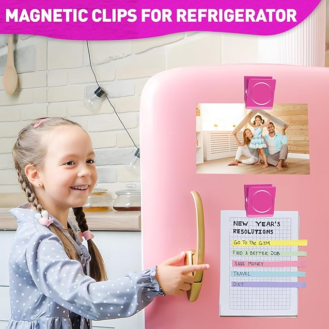 Grtard Strong Magnetic Clips, 2.2 Inch Extra Large Magnetic Clips Heavy Duty, 2Pack Magnet Clip for Fridge, Clip Magnets for Refrigerator, Whiteboard, Classroom, Kitchen, Office Organizer (Pink)