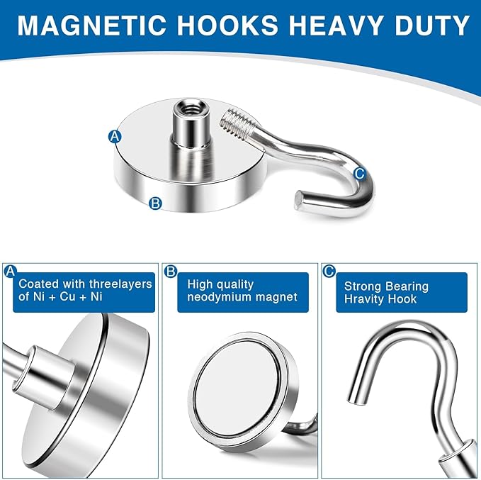 LOVIMAG Magnetic Hooks Heavy Duty 45Pcs, 50lbs Magnets Hook for Cruise Cabins, Magnets with Hooks for Cruise Ship Essentials, Neodymium Refrigerator Magnet for Fridge, Ceiling, Locker Accessories