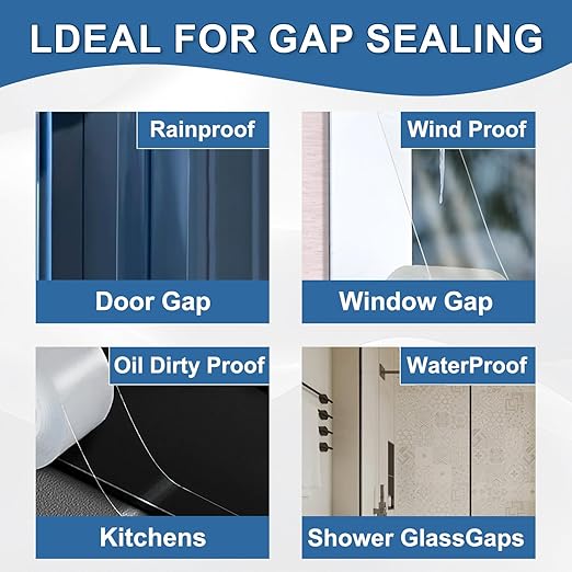 Transparent Window Weather Sealing Tape 3IN x 35 yd Draft Isolation No Residue Removable Adhesive Waterproof Windows Doors Shower Glass AC Units Ideal for Winter Seal & Summer Cold Air Loss Prevention