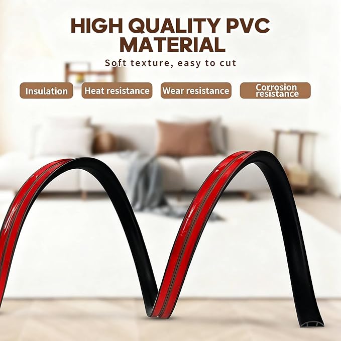 Floor Cord Cover, Floor Cable Cover, Cord Hider Floor, Soft PVC Self Adhesive, Extension Cord Covers for Floor, Prevent Cable Trips,for Offices, Gyms, Exhibitions (Black, 1.97" x 6feet)