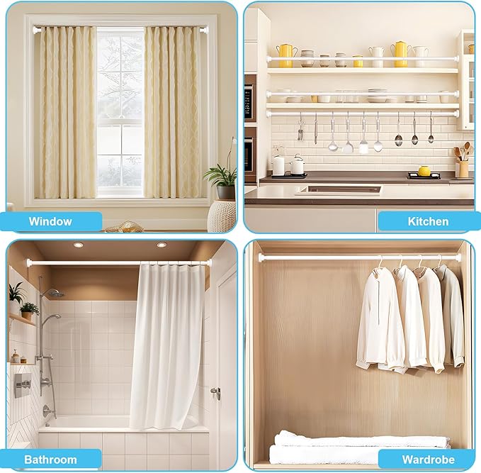 Tension Curtain Rod 30 To 76 Inch White Tension Rods Adjustable Spring Loaded Curtain Rods 7/8" Curtains Rods No Drilling Tension Rods For Windows Bedroom Closet Doorway Door