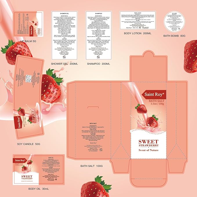 Spa Kit for Women, Bath & Body Gift Set, Luxury Home Spa Bath Gift Basket, Strawberry Scented Bath Set Christmas Gifts for Women with Shea Butter Lotion, Pamper Gifts for Girls & Teens, Birthday Gift