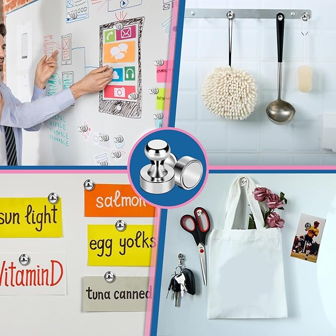 LOVIMAG Fridge Magnets 20Pcs Refrigerator Whiteboard Small Strong Magnet Classroom Kitchen Accessories Decorative Locker Set Decor Must Haves Office Calendar Refrigerador Magnetic Cute Crafts Silver
