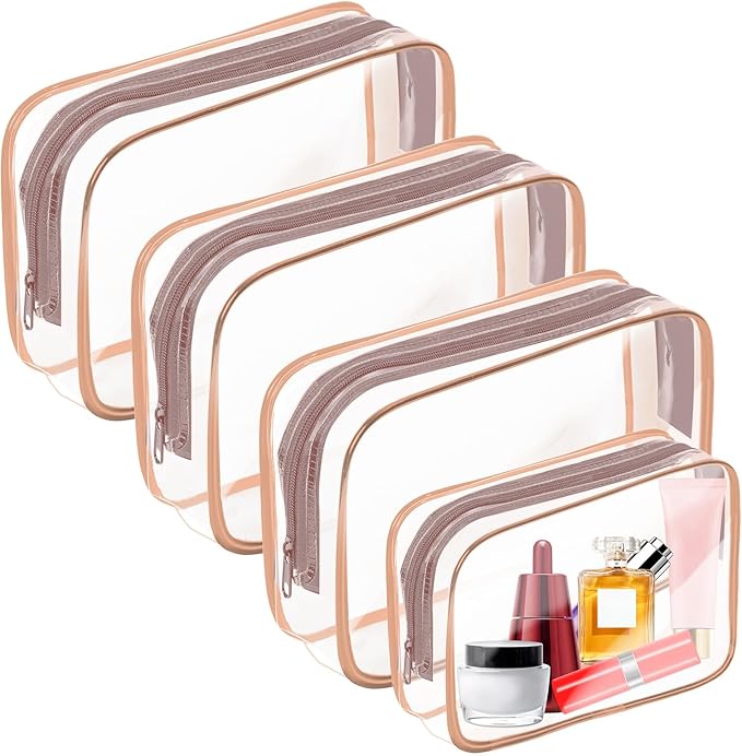 AURUZA Clear Makeup Bag, Portable Travel Toiletry Bags with Zipper, TSA Approved Clear Organizer Bags, PVC Cosmetic Pouch for Airport Airline Compliant