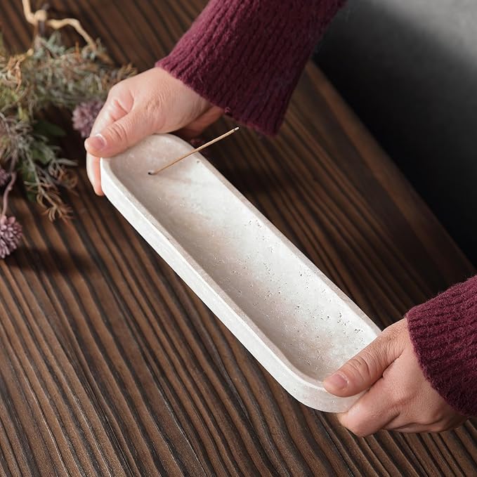 Koville Travertine Incense Holder, Incense Holder for Sticks, Long Incense Sticks Holder Ash Catcher for Meditation Yoga SPA, Natural Stone Incense Burner, Home Table Decor(Beige)