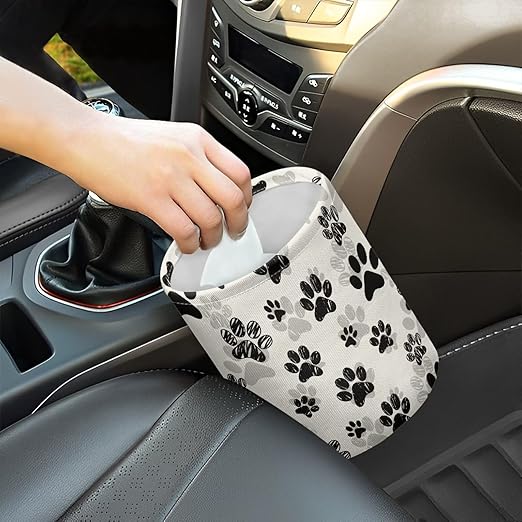 Panskyllis Cute Paws Car Waste Basket Can Universal Compact Rubbish Holder Mini Car Organizer for Car Garbage