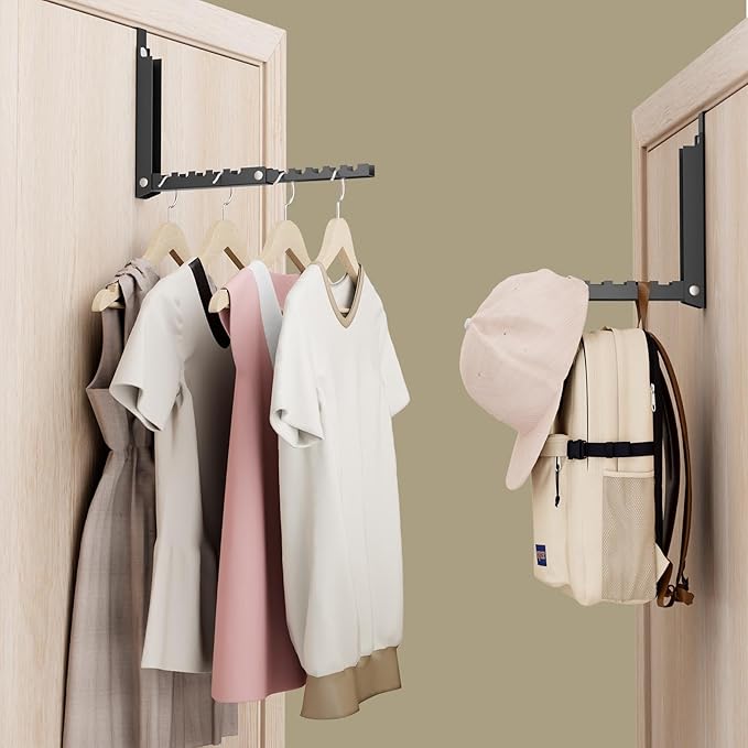 BAKON Over The Door Hooks, Small Space Double Folding Portable Over The Door Drying Rack for Laundry, Bathroom, Bedroom, Travel Storage and Drying (1 Pack, Black)