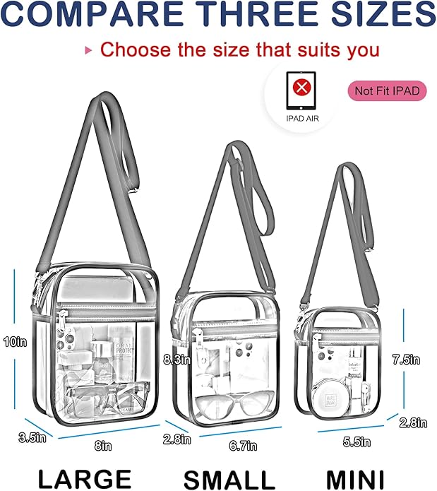 USPECLARE Clear Purse Stadium Transparent Messenger Bag Stadium Approved for Men and Women Clear CrossBody Bag