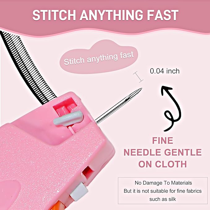 Stitch Gun for Clothes， Handheld Stitch Gun Quick Clothing Fixer，Sewing Kit Includes 1,000 Black Fasteners & 1,000 White Fasteners & 6 Needles (Pink-orange)