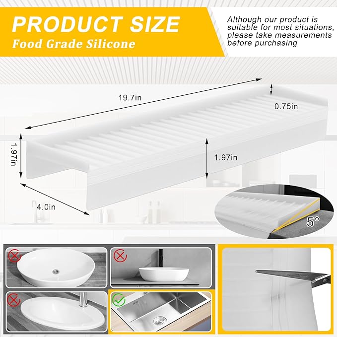 Silicone Edge Protectors - Multifunction Sink Accessories, Splash Guard & Draining Mat for Kitchen, Bathroom Sink, Steel, Granite, Quartz Countertops(Transparent)