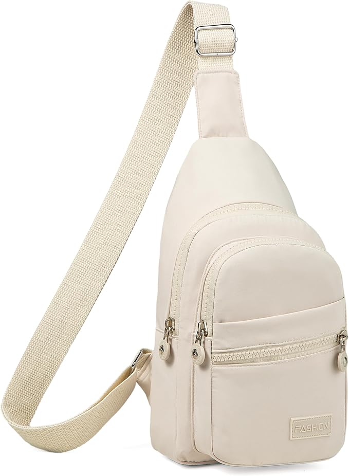 Banelu Sling Bag Small Crossbody Bags for Women Men, Cross Body Bag Sling Backpack for Outdoors Sports Hiking - Beige