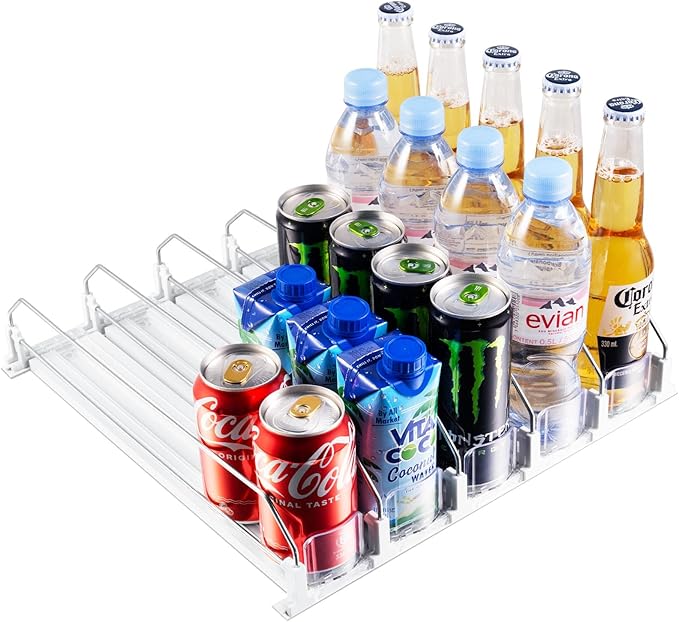 Drink Organizer for Fridge, Soda Can Dispenser for Refrigerator, Automatic Drink Dispenser for Fridge Holds up to 25 Cans, 5 Row (Pack of 2)