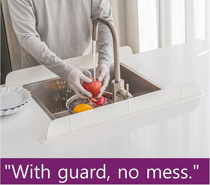 30 inch (75cm) Premium Kitchen Sink Silicone Water Splash Guard SIZE UPGRADE 30" and new package - NO Suction Cups, Ultra Wide 30" - Made in Korea (Ultra Wide Eco White)