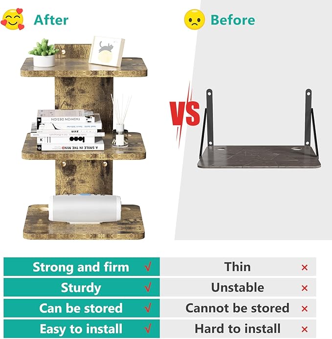 WALI Floating TV Shelf, 3 Tier Projector Shelf for DVD Player, Routers, Game Console, Cable Boxes, Living Room Decor Accessories, Wall Mount Shelves Holds Up to 22lbs(CS303NC), 3-Shelf, Vintage Brown