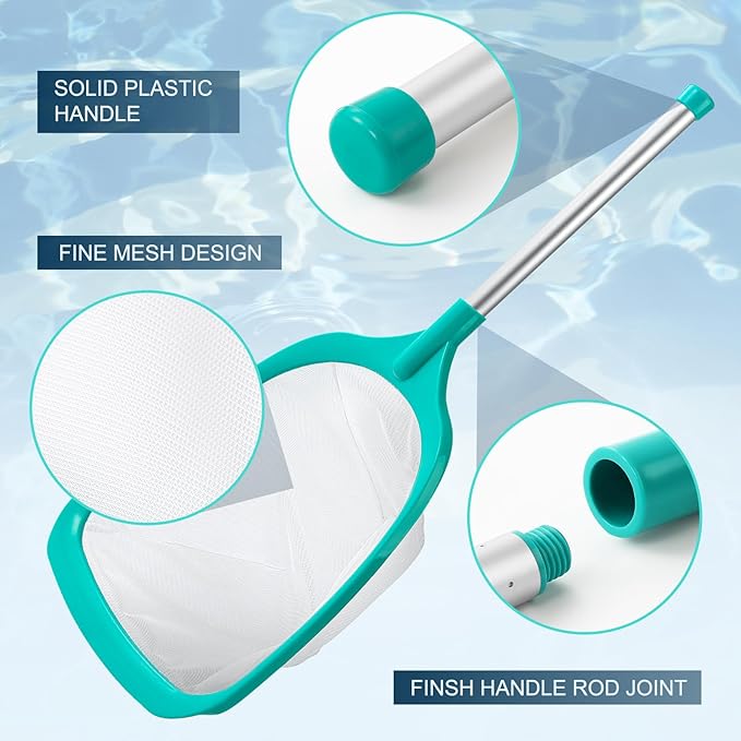 Pool Skimmer - Pool Net with Reinforced Frame & Ultra Fine Mesh, Large Capacity Deep Rake Pool Skimmer Net for Fast Debris and Leaf Removal in Swimming Pools, Spas, Hot Tubs and Fountains