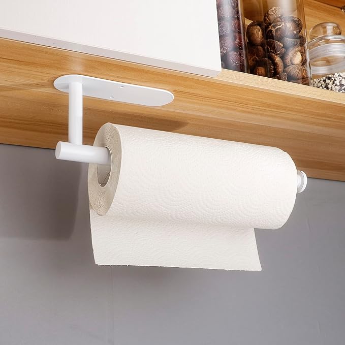 Paper Towel Holders, Paper Towel Rolls - for Kitchen, Paper Towels Bulk - Self-Adhesive Under Cabinet, Both Available in Adhesive and Screws, Stainless Steel Paper Towel Holder (White)