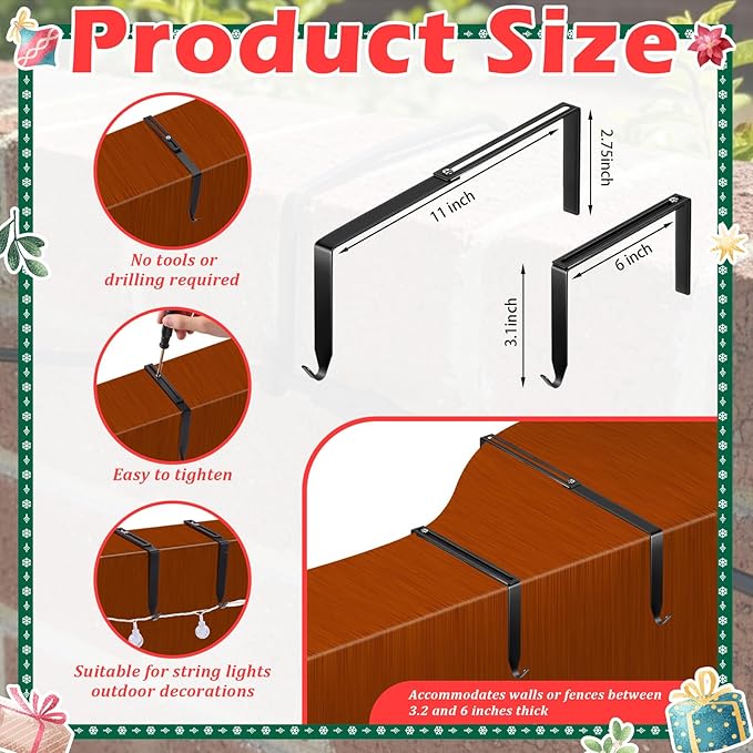 Frienda 12 Pcs Adjustable Outdoor Light String Metal Hooks for 6-11 Inch Concrete Wall Cinder Block Fences Hangers Outdoor Light String Hooks No Drill for Concrete Wall Cinder Block and Fence(Black)