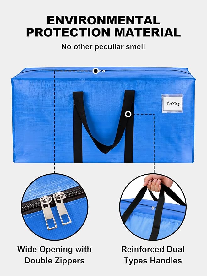 HOMESURE Supports 200lbs Heavy Duty Moving Bags - Strong Zipper & Wrap-Around Handles - Water-Resistant Storage Totes, Durable Alternative to Moving Boxes - 8 Pack - Sky Blue