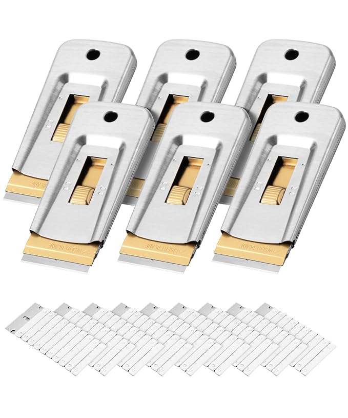 Bates- Metal Razor Blade Scraper Tool, 6 Pack, 90 Extra Carbon Steel Blades, Heavy-Duty Cleaning Razor Scraper Tool