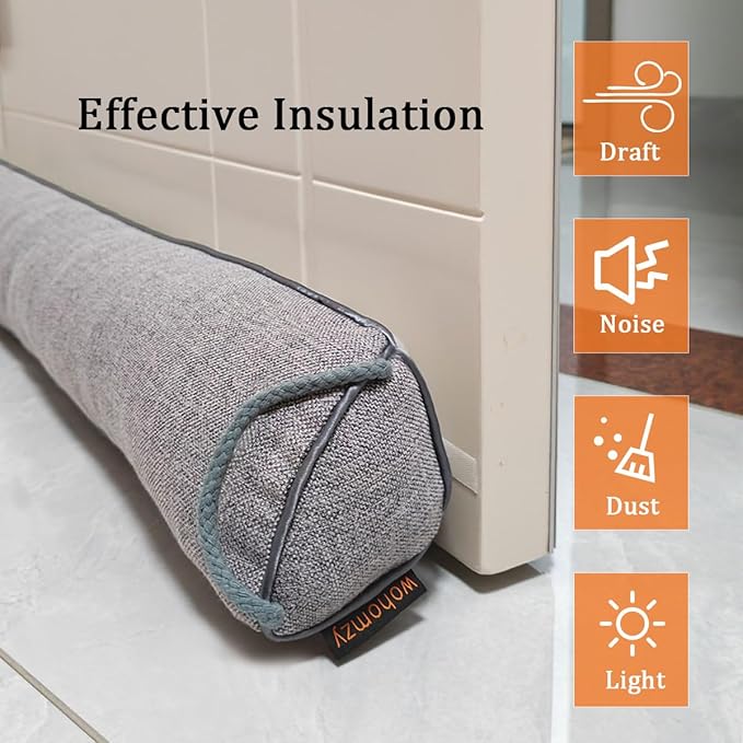30 Inch Under Door Draft Stopper, Blocks Hot Cold Air Wind from Door and Window Bottom, Weather Seal, Reduces Noise and Light, Triangular, Gray