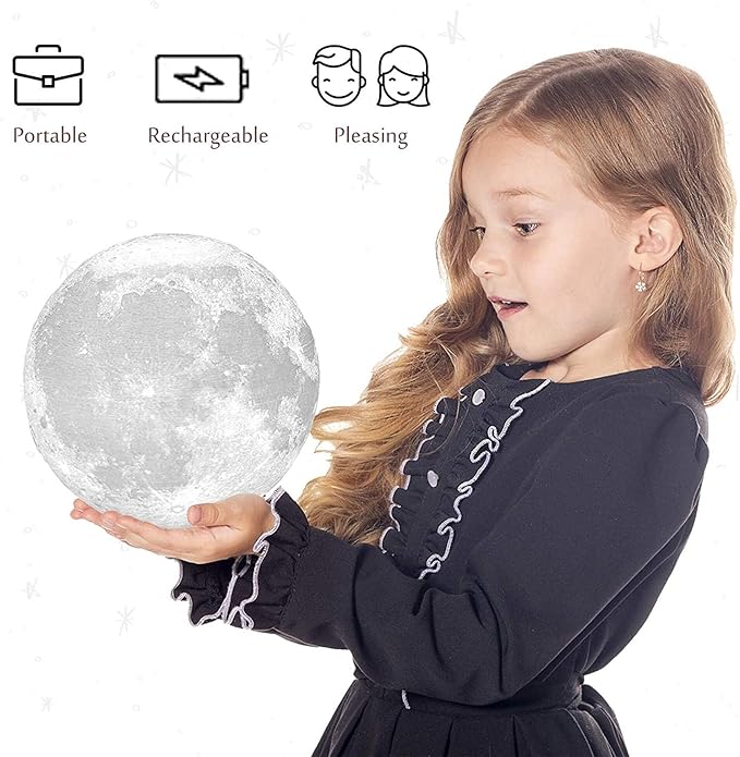 PRUGNA Moon Lamp, 1200mAh Ultra-Long Endurance Night Light, 7.1" 16 Colors LED Moon Light, Remote&Touch Control Room Decor Lamps for Kids Women Gift