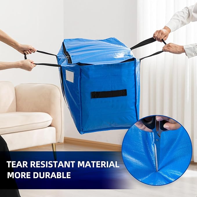 TAILI Extra Large Moving Bags, 8 Pack Blue Heavy Duty Totes for Storage with Visible Window, Wrap Around Handles, Storage Bags for Space Saving, Alternative to Moving Boxes