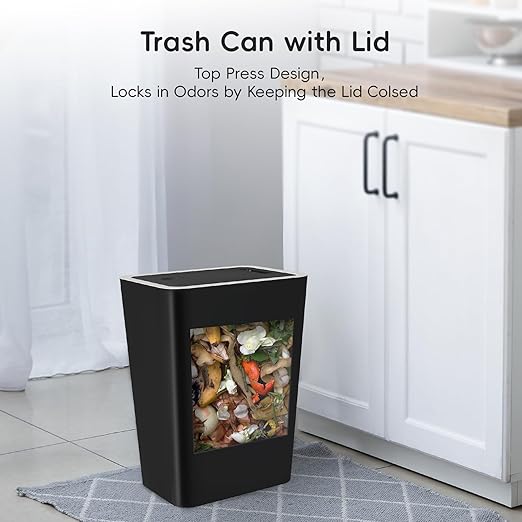 Lysam Small Trash Can, 3 Pack 4 Gallons Bathroom Garbage Can with Lid Press-Top, Small Waste Basket with Trash Bags, Slim Plastic Garbage Bin for Dorm, Office, Bedroom, Kitchen, Living Room (Grey)